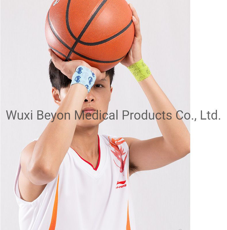 Red Non Woven Cohesive Bandage Medical Compression Self-Adhering Flexible Protect Body Parts