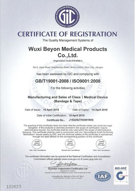 Çin Wuxi Beyon Medical Products Co., Ltd. Sertifikalar